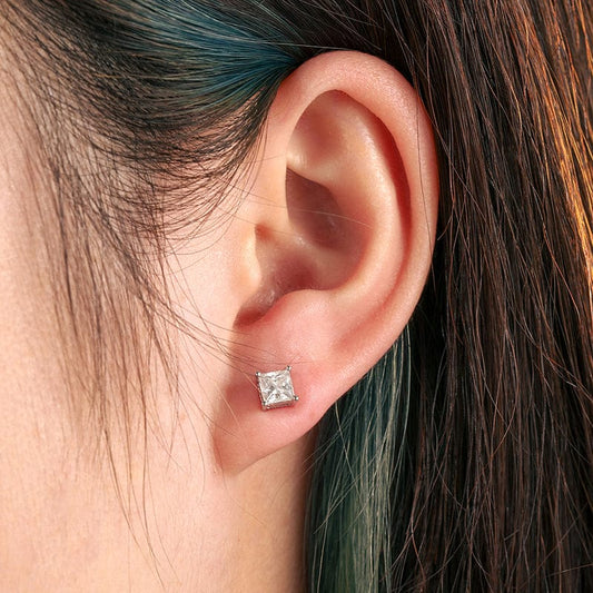 925 Sterling Silver Princess Earrigns,  0.5ct VVS Moissanite Diamond Stud  Earring