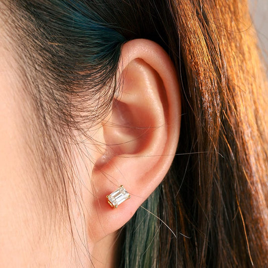 925 Silver Stud Earrings - Emerald Cut -  0.7ct VVS Moissanite Diamond Studs Earring