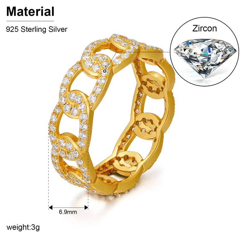 925 Sterling Silver Cuban Link -  Cubic Zirconia Diamond Ring