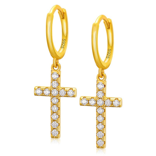 925 Sterling Silver  Iced Out  - VVS Moissanite Diamond Cross Earrings