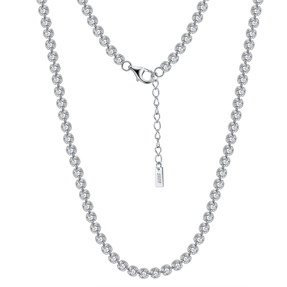 925 Sterling Silver Italian Necklace -  Cubic Zirconia Bezel-Set Tennis Bracelet