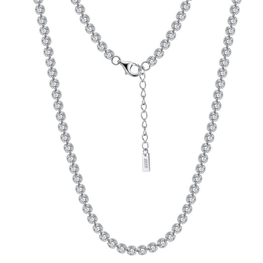 925 Sterling Silver Italian Necklace -  Cubic Zirconia Bezel-Set Tennis Bracelet