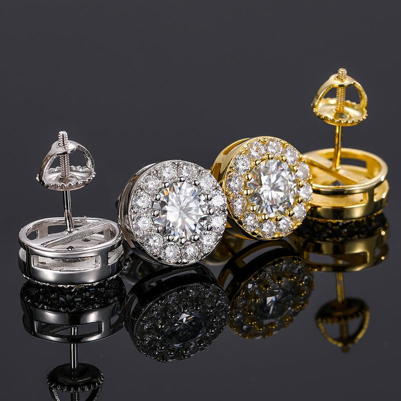 925 Sterling Silver Stud Earrings - Micro Pave Moissanite  Diamond