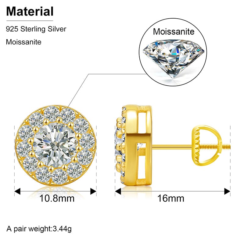 925 Sterling Silver Stud Earrings - Micro Pave Moissanite  Diamond