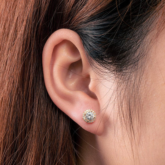925 Sterling Silver 5mm Stud Earring - 0.5ct VVS Moissanite Diamond Earrings, Hiphop Jewelry