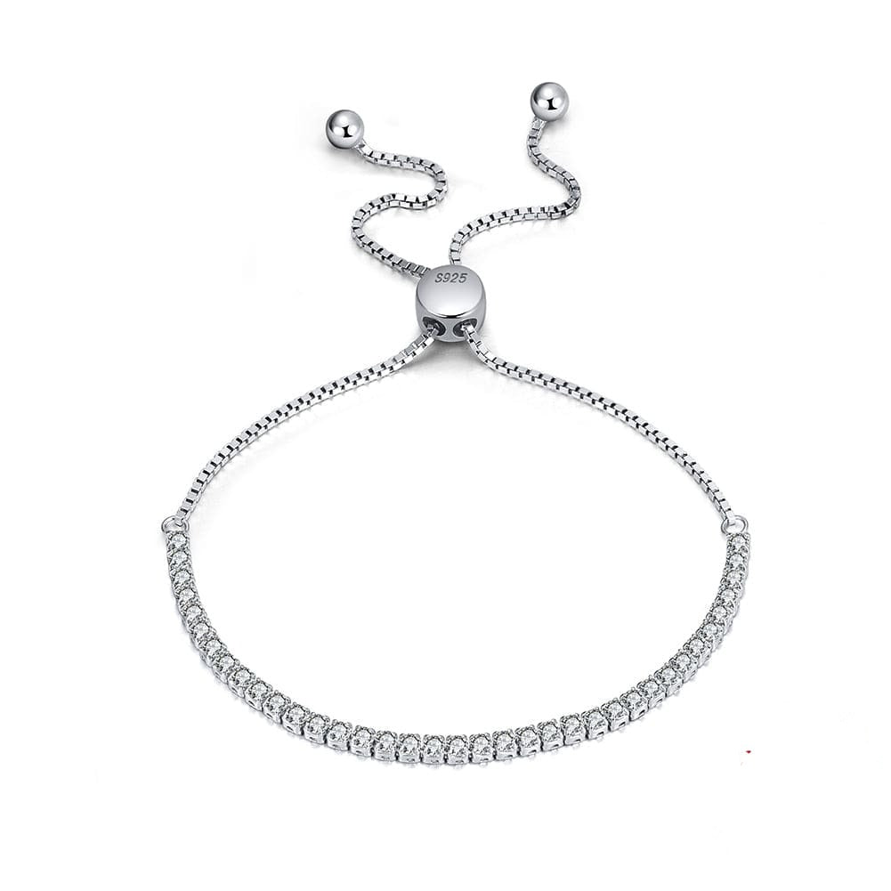 Adjustable / Silver Classic Adjustable 925 Sterling Silver Bracelet -  Iced Out Cubic Zirconia Tennis Chain