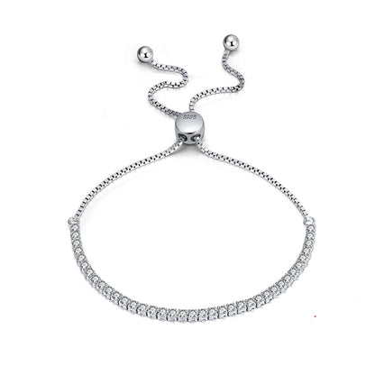 Adjustable / Silver Classic Adjustable 925 Sterling Silver Bracelet -  Iced Out Cubic Zirconia Tennis Chain