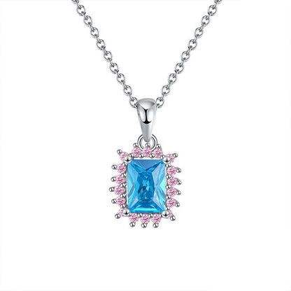 Blue / 18inches Elegant 925 Sterling Silver  Jewelry  - Big Stone Pendant Necklace