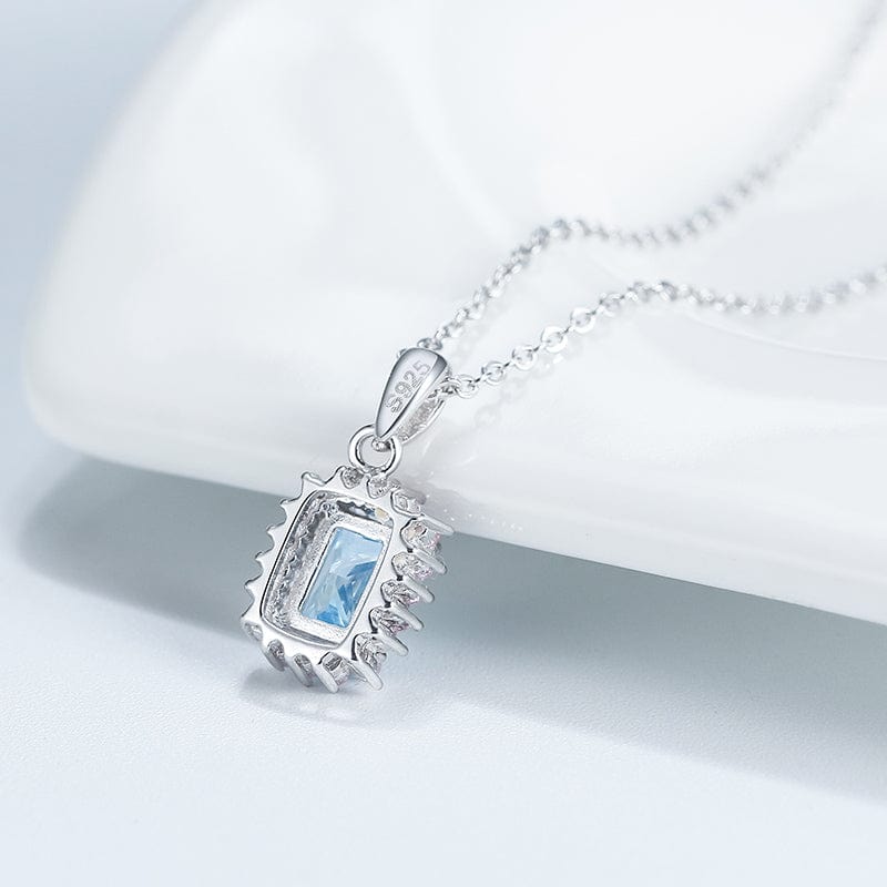 Blue / 18inches Elegant 925 Sterling Silver  Jewelry  - Big Stone Pendant Necklace