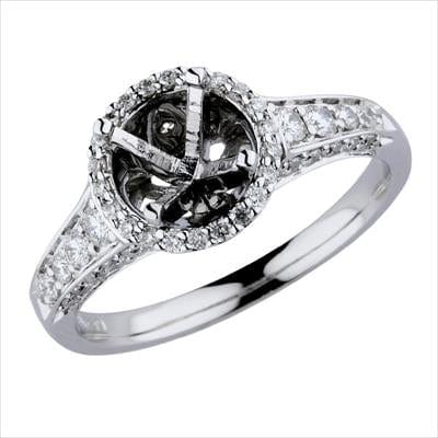 Color 0 / Ring Size 0 18K 750 White Gold Diamond Engagement Halo Mounting Ring