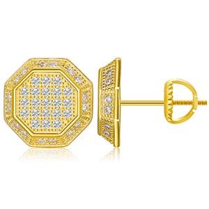 Gold 14K Gold Plated IStude Earring - 925 Sterling Silver VVS Iced Out Gold Diamond