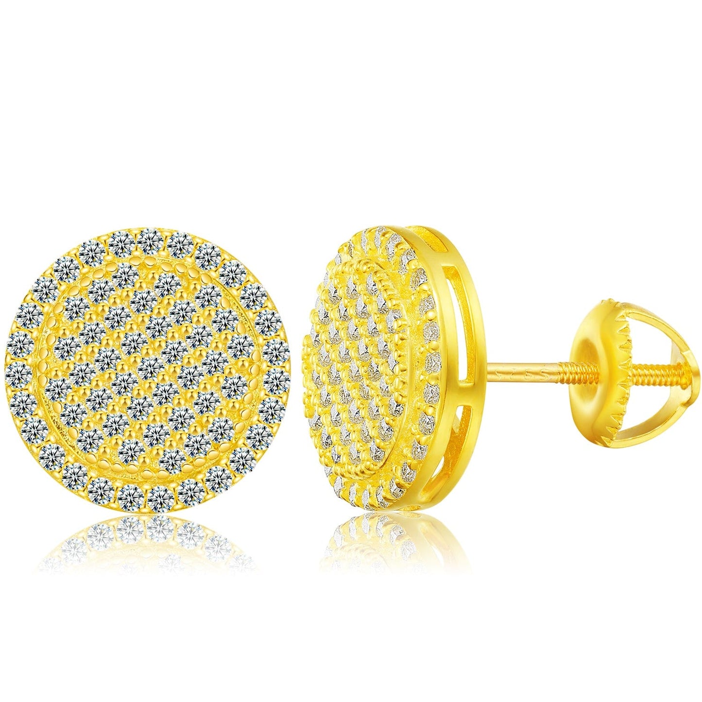 Gold 18K Gold Plated Iced Out Stud Earrings - VVS Moissanite Diamond