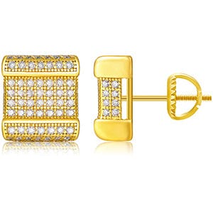 Gold 18K Gold Plated Micro Pave Stud Earrings - VVS Moissanite Diamond