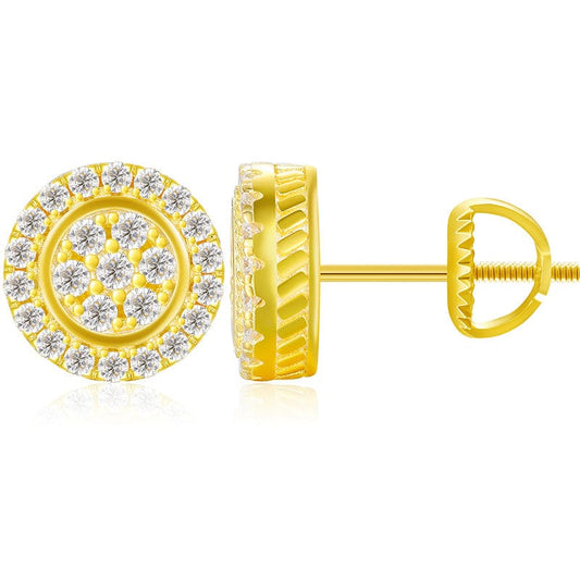Gold 18K Gold  Plated Stud Earrings -  925 Sterling Silver -VVS Moissanite Diamond