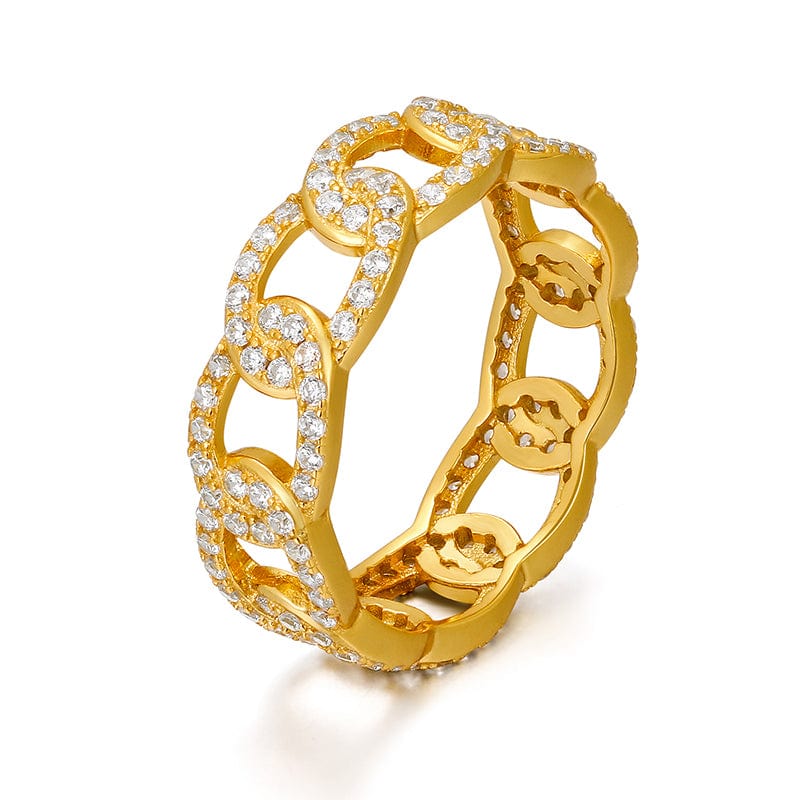 Gold 925 Sterling Silver Cuban Link -  Cubic Zirconia Diamond Ring