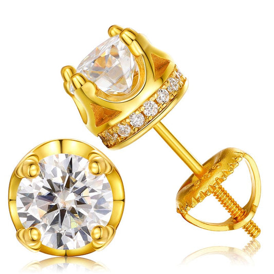 Gold 925 Sterling Silver Earrings - Moissanite Stud Earrings