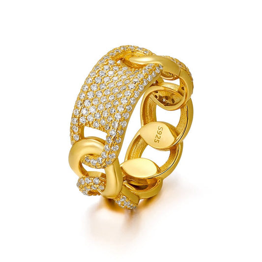 Gold 925  Sterling Silver Hip Hop Ring  - Full Pave  Bling Iced Out