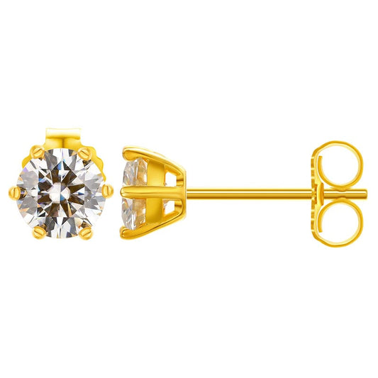 Gold 925 Sterling Silver  Stud Earrings - 0.5ct VVS Moissanite Single Diamond  Iced Out