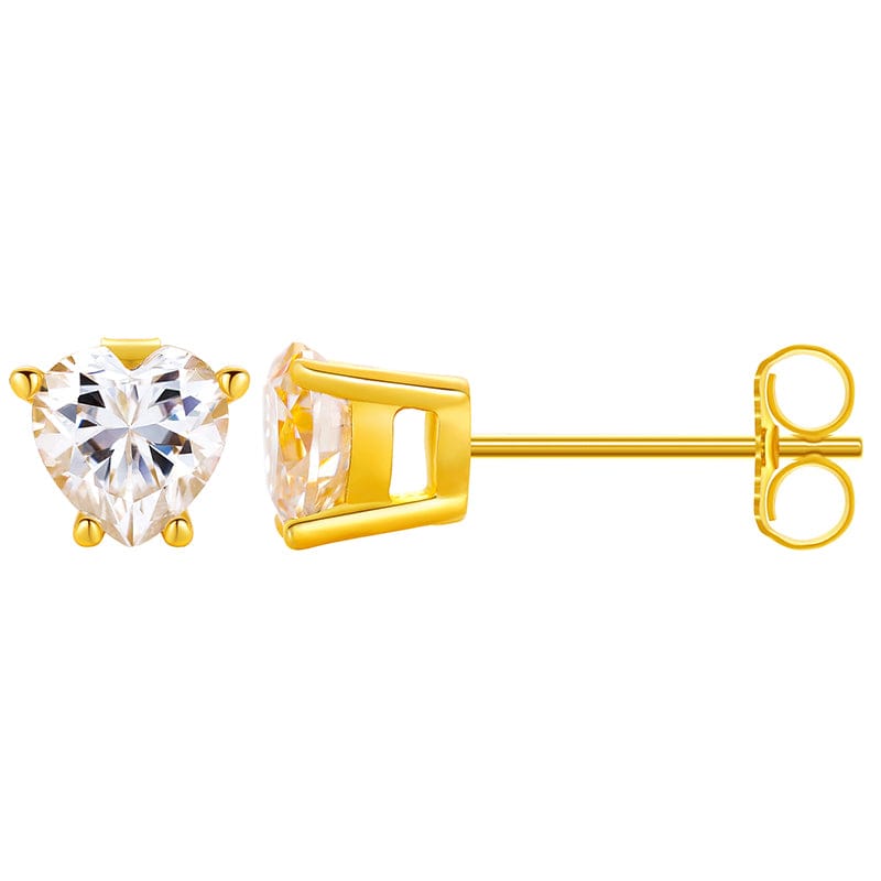 Gold 925  Sterling Silver Stud Earrings - Heart Cut -Color D 0.6ct VVS1 Moissanite Diamond