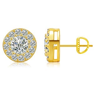Gold 925 Sterling Silver Stud Earrings - Micro Pave Moissanite  Diamond