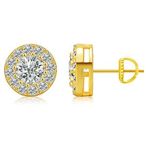 Gold 925 Sterling Silver Stud Earrings - Micro Pave Moissanite  Diamond