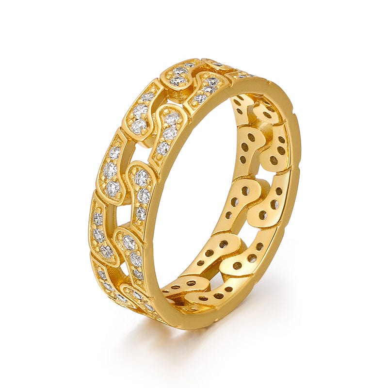 Gold Gold Filled Pure Silver Cuban Link Ring - Iced Out CZ Diamond