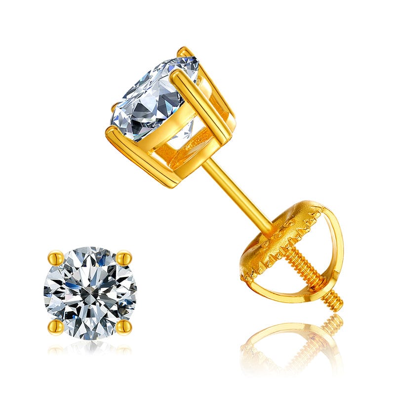 Gold Gold Plated  Stud Earring  - 925 Sterling Silver - 0.5ct 5mm  Moissanite  Diamond