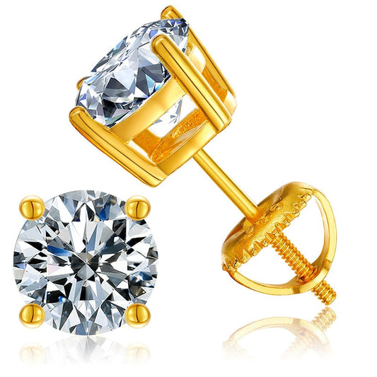 Gold Gold Plated Stud Earring -  925 Sterling Silver - 2ct 8mm Moissanite Diamond