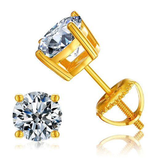 Gold Gold Plated Stud Earrings - 925 Sterling Silver-  1ct 6.5mm  Moissanite Diamond