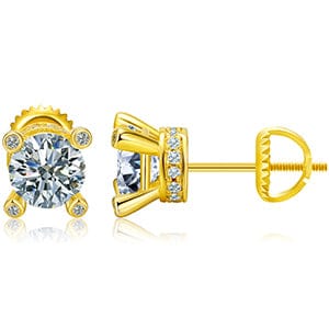 Gold Gold Plated Stud Earrings - 925 Sterling Silver -  VVS Moissanite Diamond