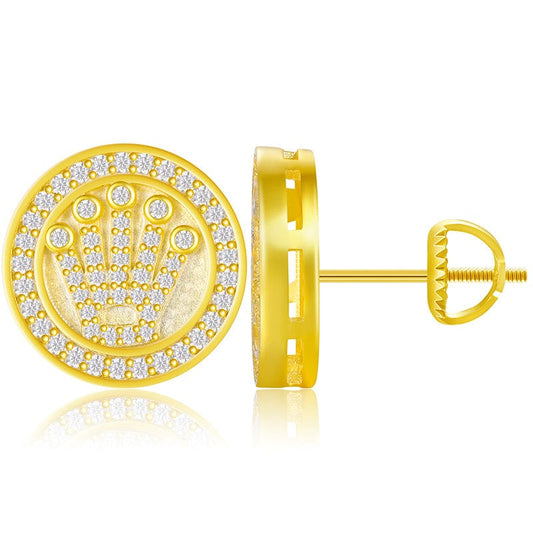 Gold Gold Plated Stud Earrings - Sterling Silver  - V VS Moissanite Diamond