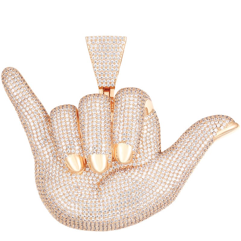Gold Iced Out Bling Gold Plated Zircon Luxury 666 Gesture Statement Charm Pendant With Tennis Chain