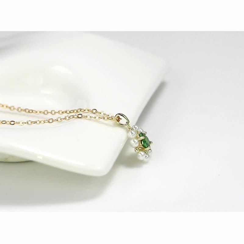 Green / 18inches 925 Sterling Silver Jewelry - Pearl Pendant Gold Plated Necklace