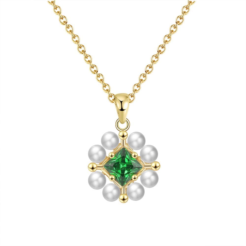 Green / 18inches 925 Sterling Silver Jewelry - Pearl Pendant Gold Plated Necklace
