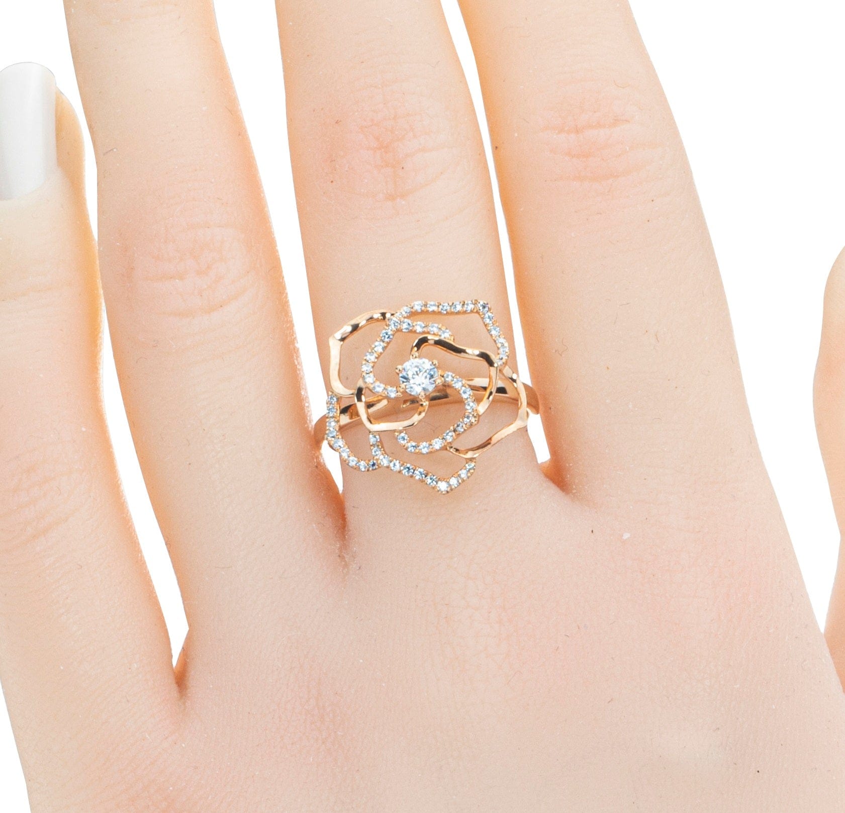 Hyperbole 18K White Gold Diamond Floral Ring For Lady