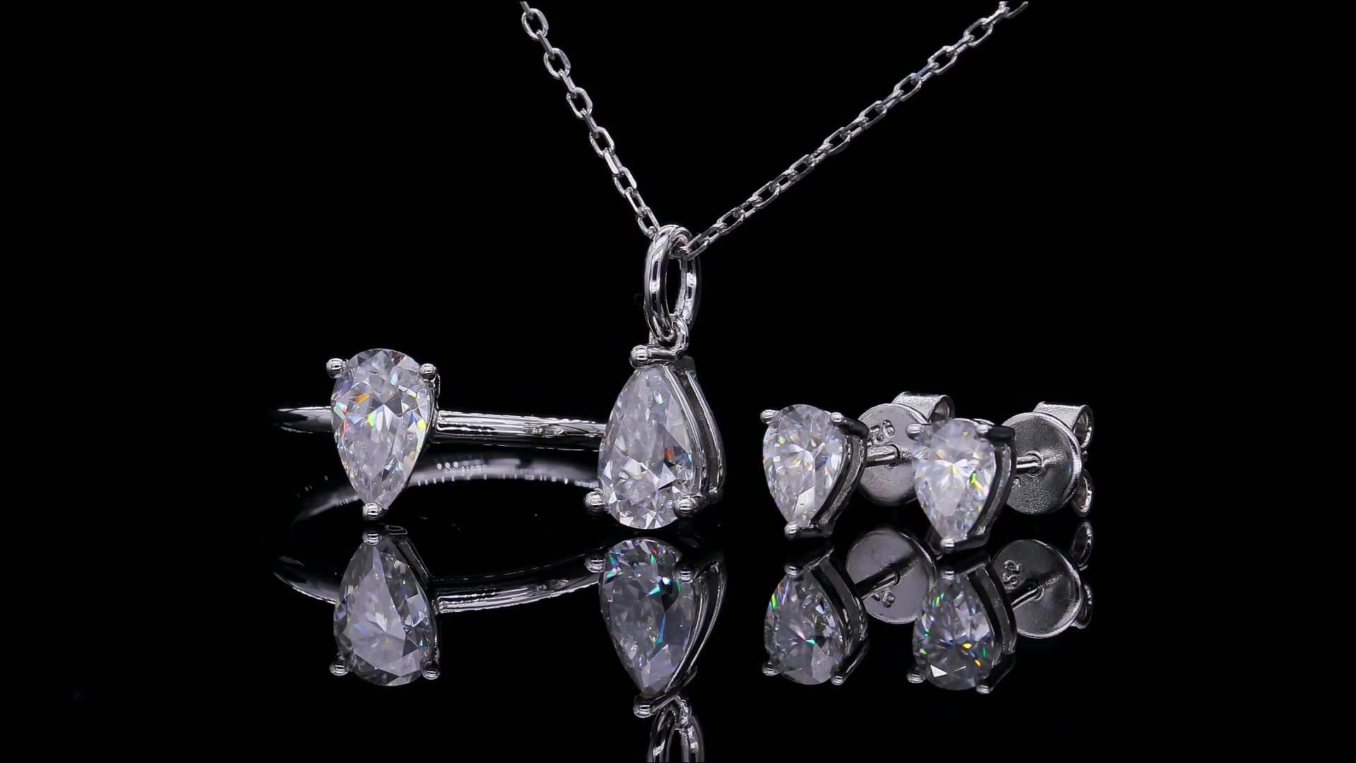 Jewelry 925 Sterling Silver - 0CTW Pear Cut Moissanite  Necklace Set