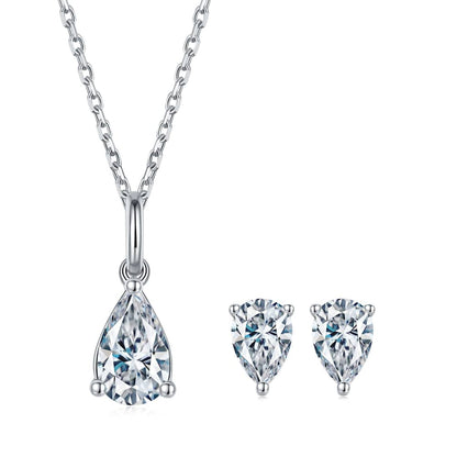 Jewelry 925 Sterling Silver - 0CTW Pear Cut Moissanite  Necklace Set
