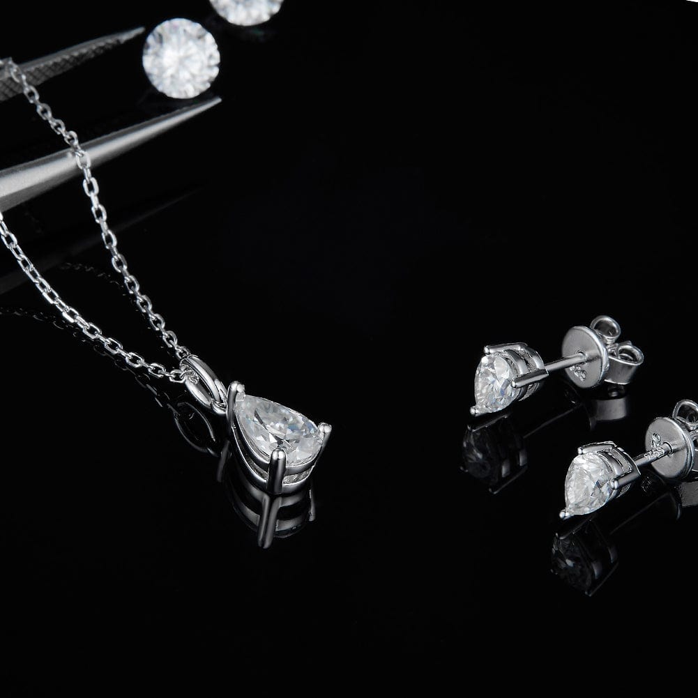 Jewelry 925 Sterling Silver - 0CTW Pear Cut Moissanite  Necklace Set