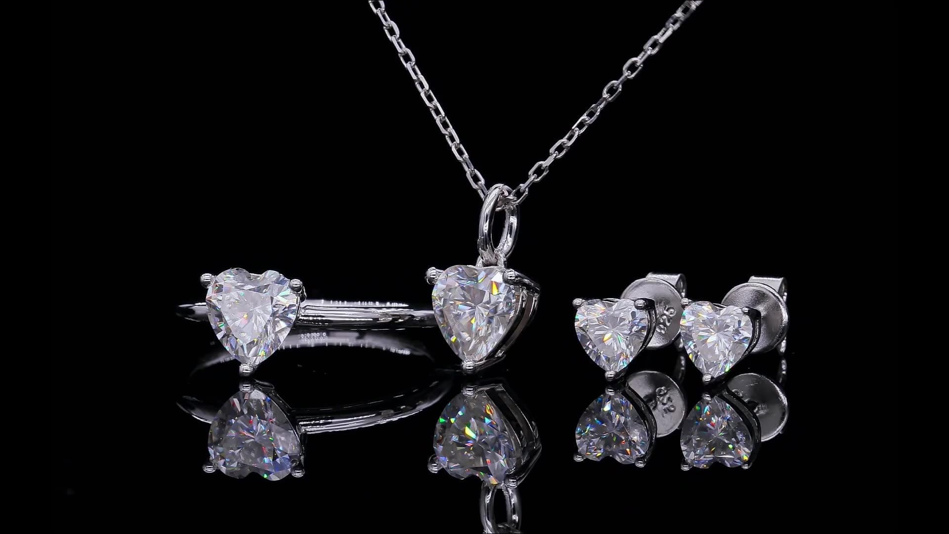 Jewelry 925 Sterling Silver 1CTW 6.5mm  Heart Cut Moissanite Necklace Set