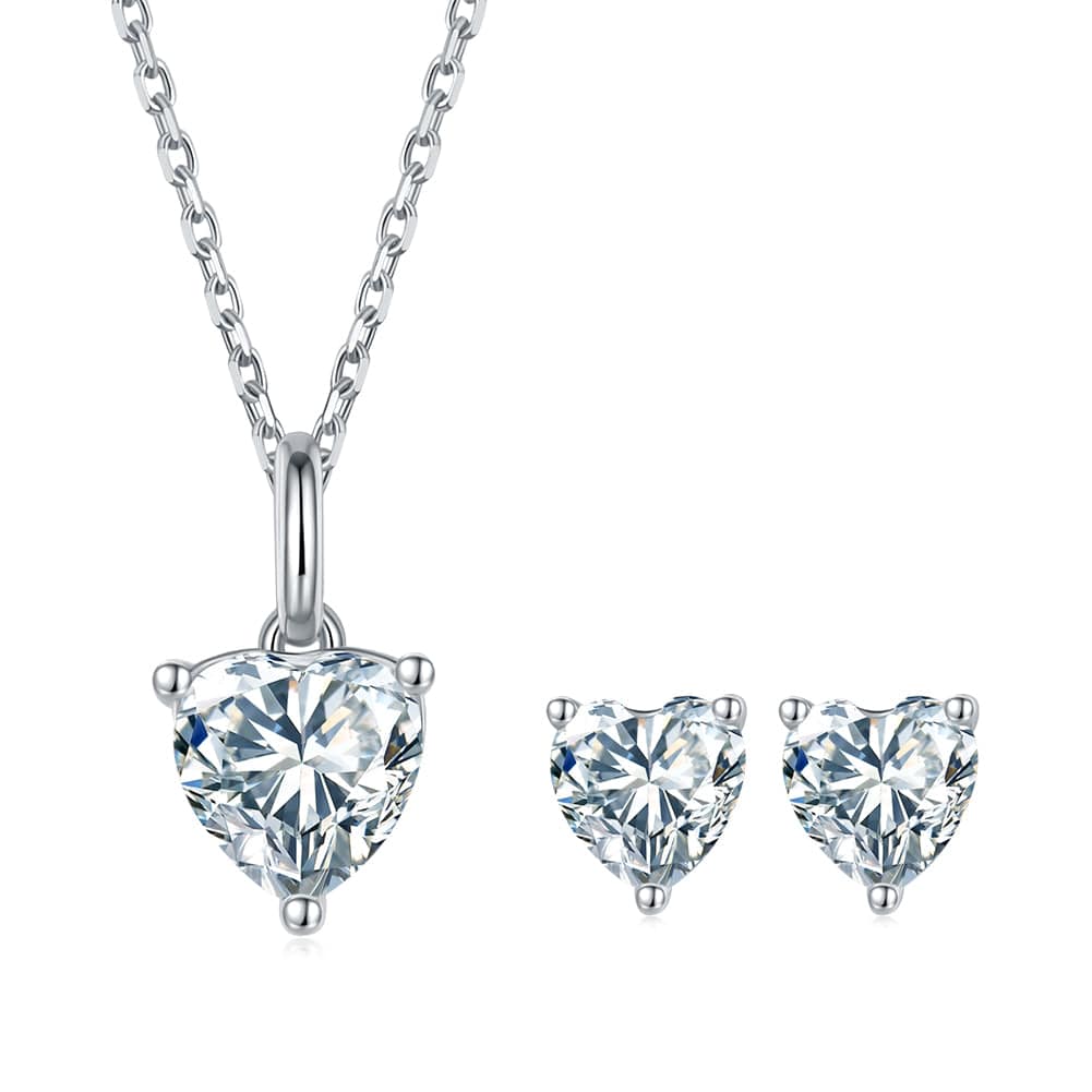 Jewelry 925 Sterling Silver 1CTW 6.5mm  Heart Cut Moissanite Necklace Set