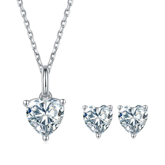 925 Sterling Silver - 6.5mm Heart Cut Moissanite Necklace Set