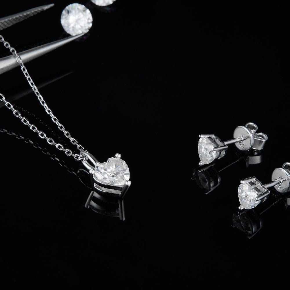 Jewelry 925 Sterling Silver 1CTW 6.5mm  Heart Cut Moissanite Necklace Set