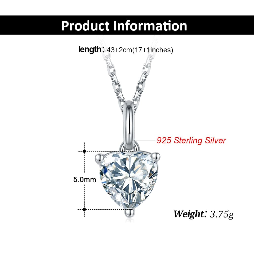 Jewelry 925 Sterling Silver 1CTW 6.5mm  Heart Cut Moissanite Necklace Set