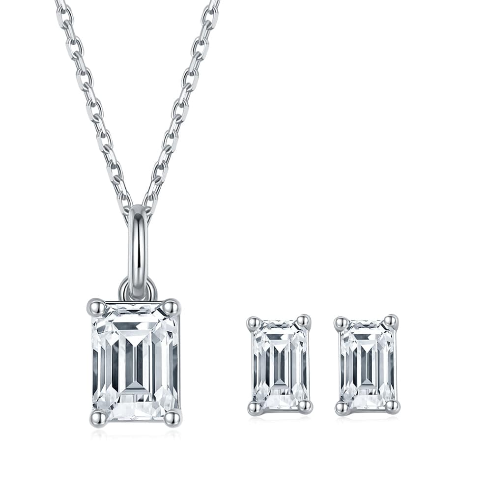 Jewelry 925 Sterling Silver Wedding Set - Moissanite Emerald Cut  Necklace