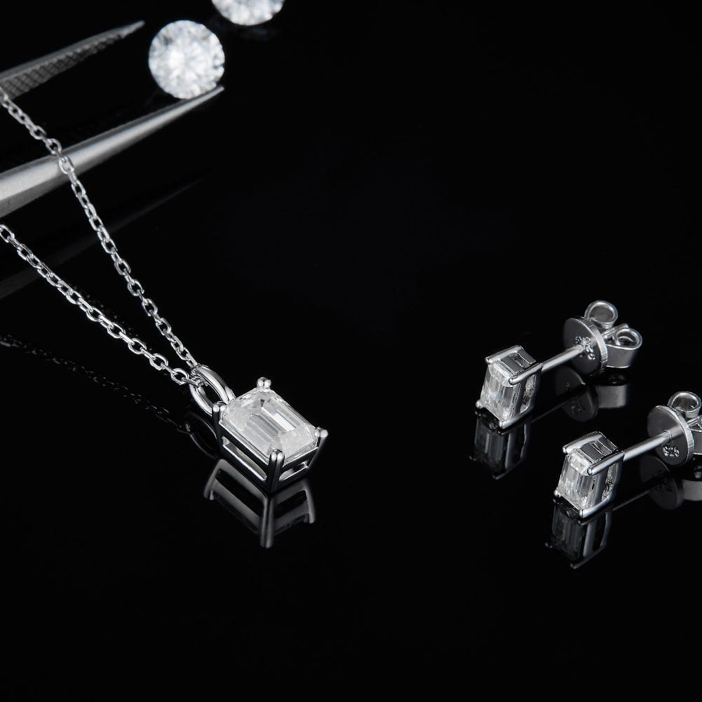 Jewelry 925 Sterling Silver Wedding Set - Moissanite Emerald Cut  Necklace