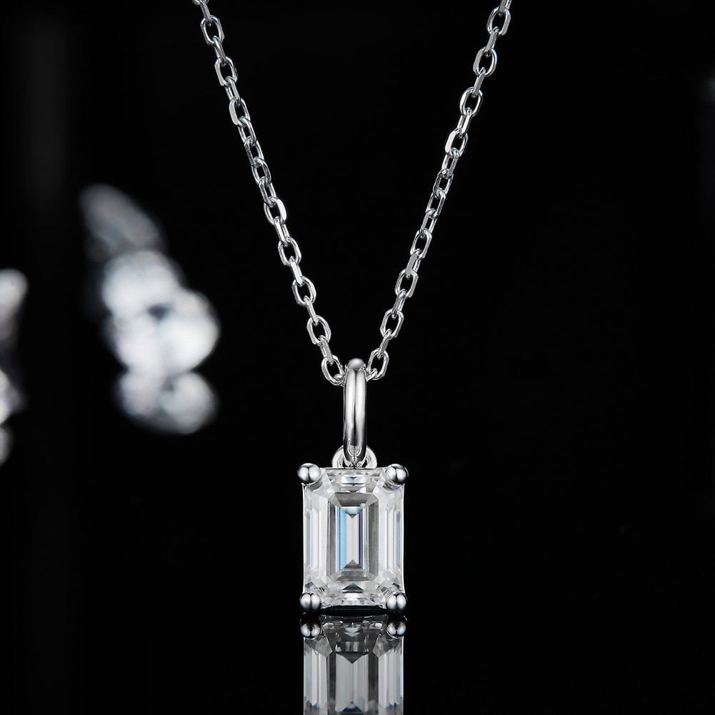 Jewelry 925 Sterling Silver Wedding Set - Moissanite Emerald Cut  Necklace