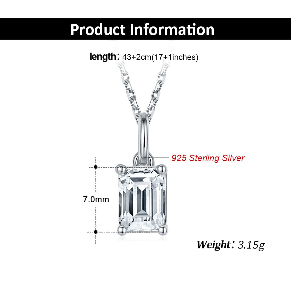 Jewelry 925 Sterling Silver Wedding Set - Moissanite Emerald Cut  Necklace