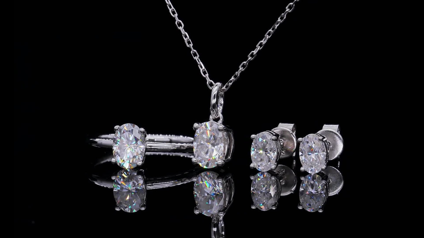 Jewelry RINNTIN SMN30 Moissanite Pendant Necklace Set DE Color Oval Cut Diamond Sterling Silver Necklace Set for Women