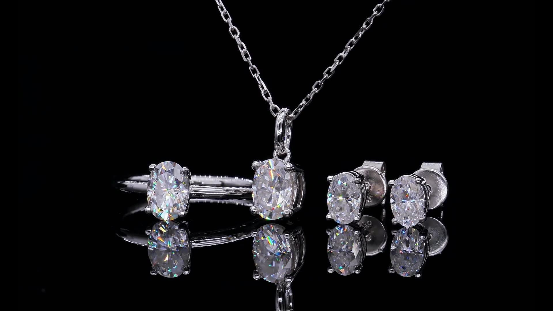 Jewelry RINNTIN SMN30 Moissanite Pendant Necklace Set DE Color Oval Cut Diamond Sterling Silver Necklace Set for Women