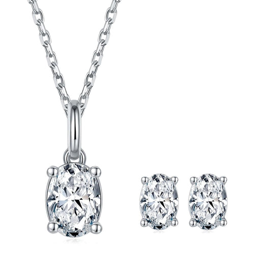 Sterling Silver Necklace Set - Oval Cut Moissanite Diamond
